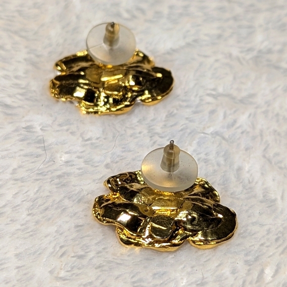 Vintage 90's Frosted Enamel Floral Pierced Earrings - Picture 4 of 6